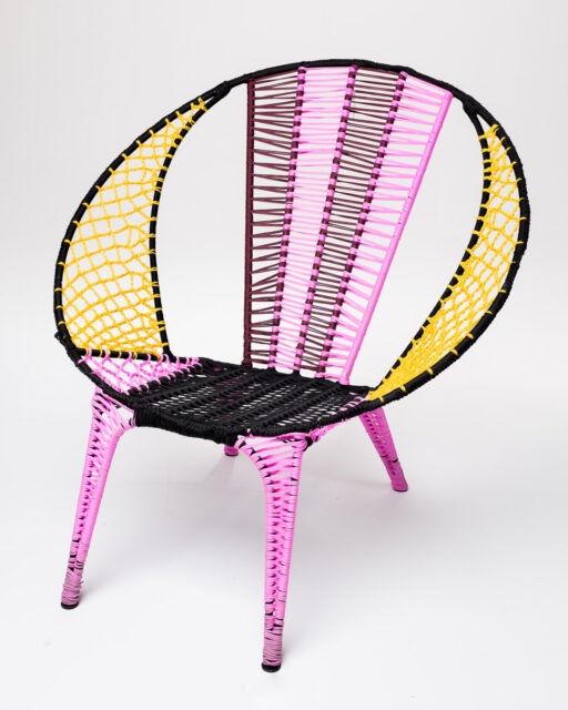 Front view of Woven Yellow Magenta Saucer Chair