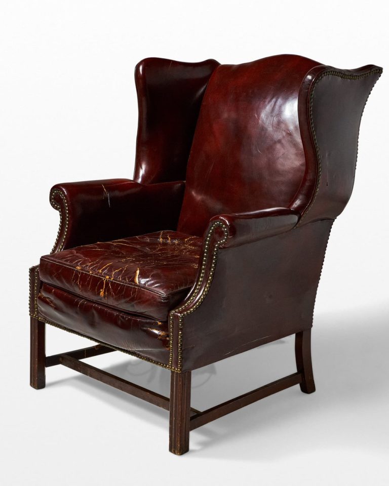 CH520 Harold Distressed Leather Wingback Chair Prop Rental ACME Brooklyn