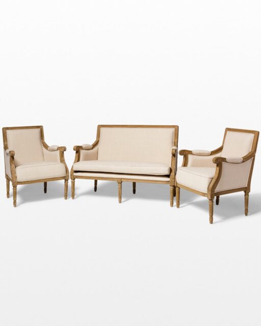 Front view of Marielle Beige Cotton Love Seat and Chair Set