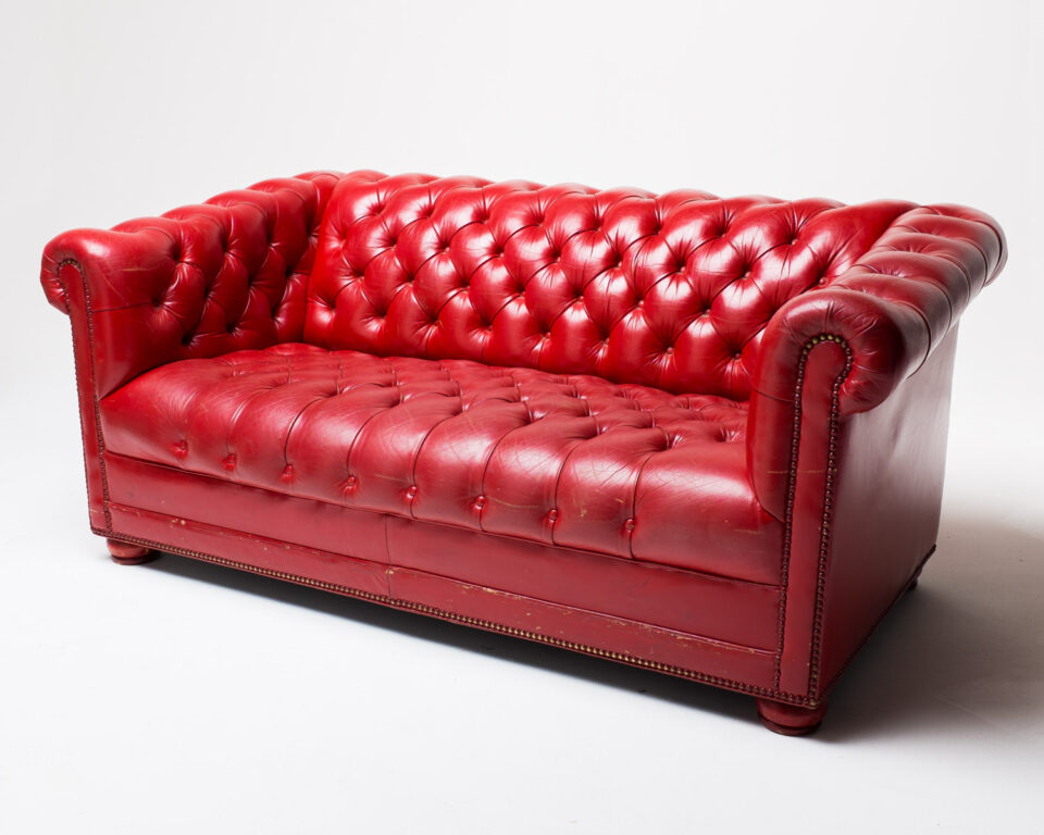 low profile red leather sofa