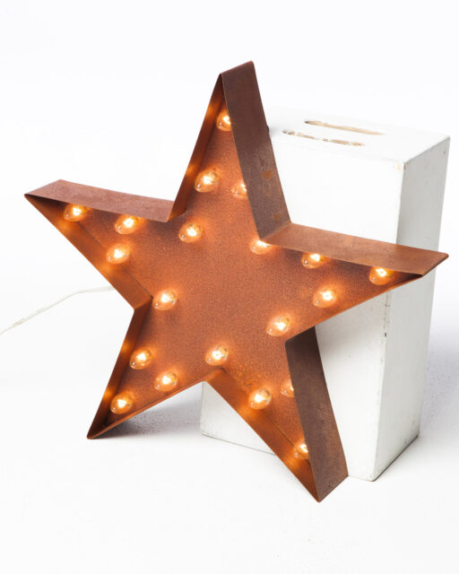 Front view of Small Lighted Metal Patina Star