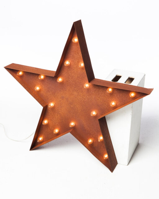 Front view of Large Lighted Metal Patina Star