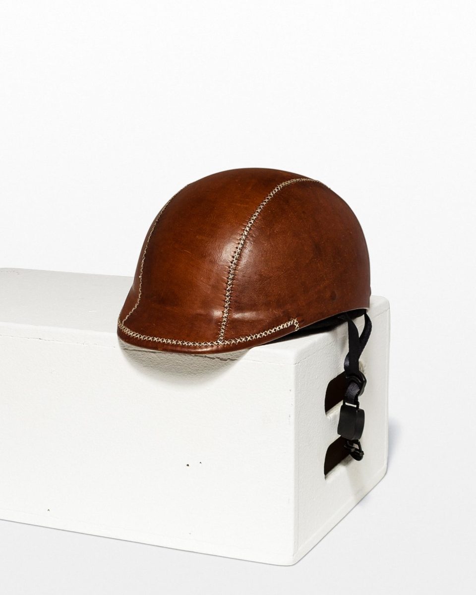 SP145 Jayson Brown Leather Helmet Prop Rental | ACME Brooklyn