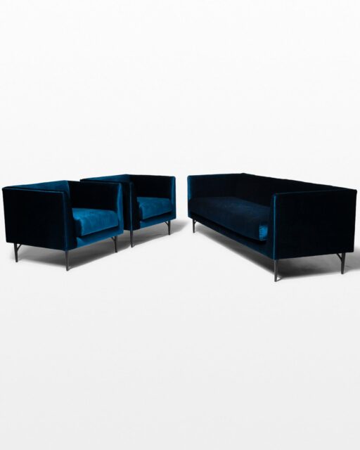 Front view of Cruise Blue Velvet Sofa and Chair Set
