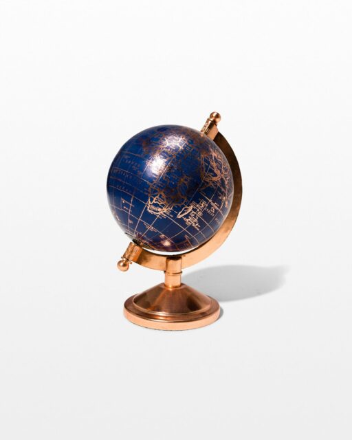 Front view of Ocean Blue and Rose Gold Mini Globe