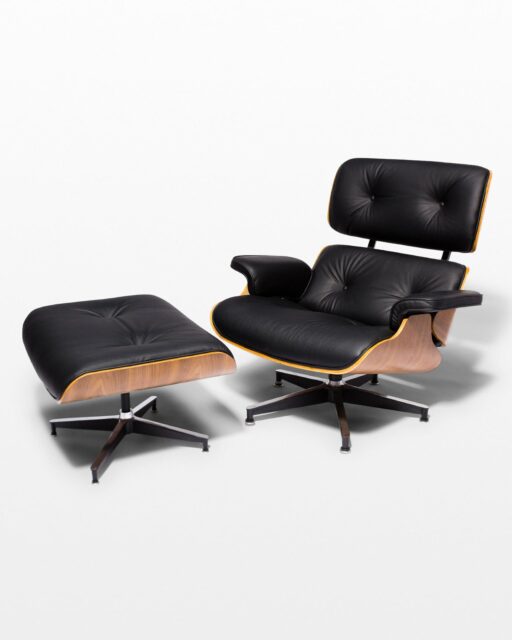 Front view of Black Eames-Style Lounge Chair and Ottoman