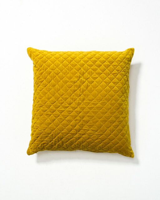 Front view of Carson Mustard Yellow Velvet Pillow