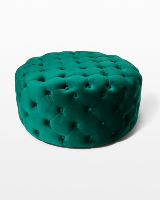 Front view of Combe Round Green Velvet Ottoman