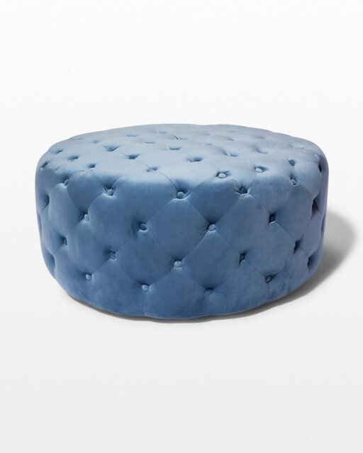 Front view of April Tufted Sky Blue Velvet Round Ottoman