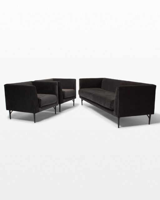 Front view of Lyon Grey Velvet Sofa and Chair Set