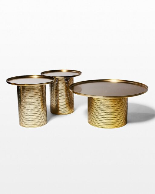 Front view of Carey Brushed Brass Coffee and End Table Set