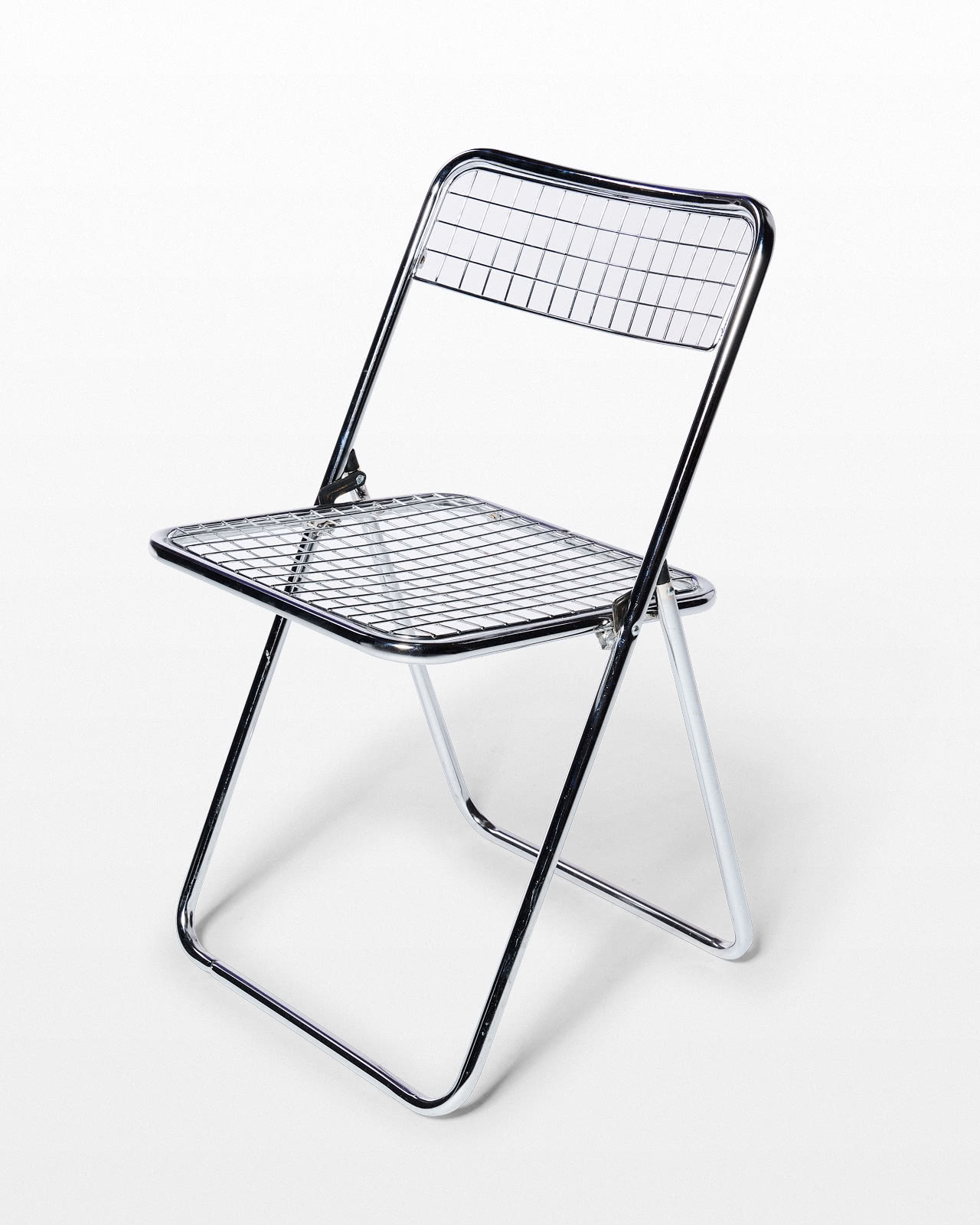 CH782 Titus Chrome Grid Folding Chair Prop Rental ACME Brooklyn
