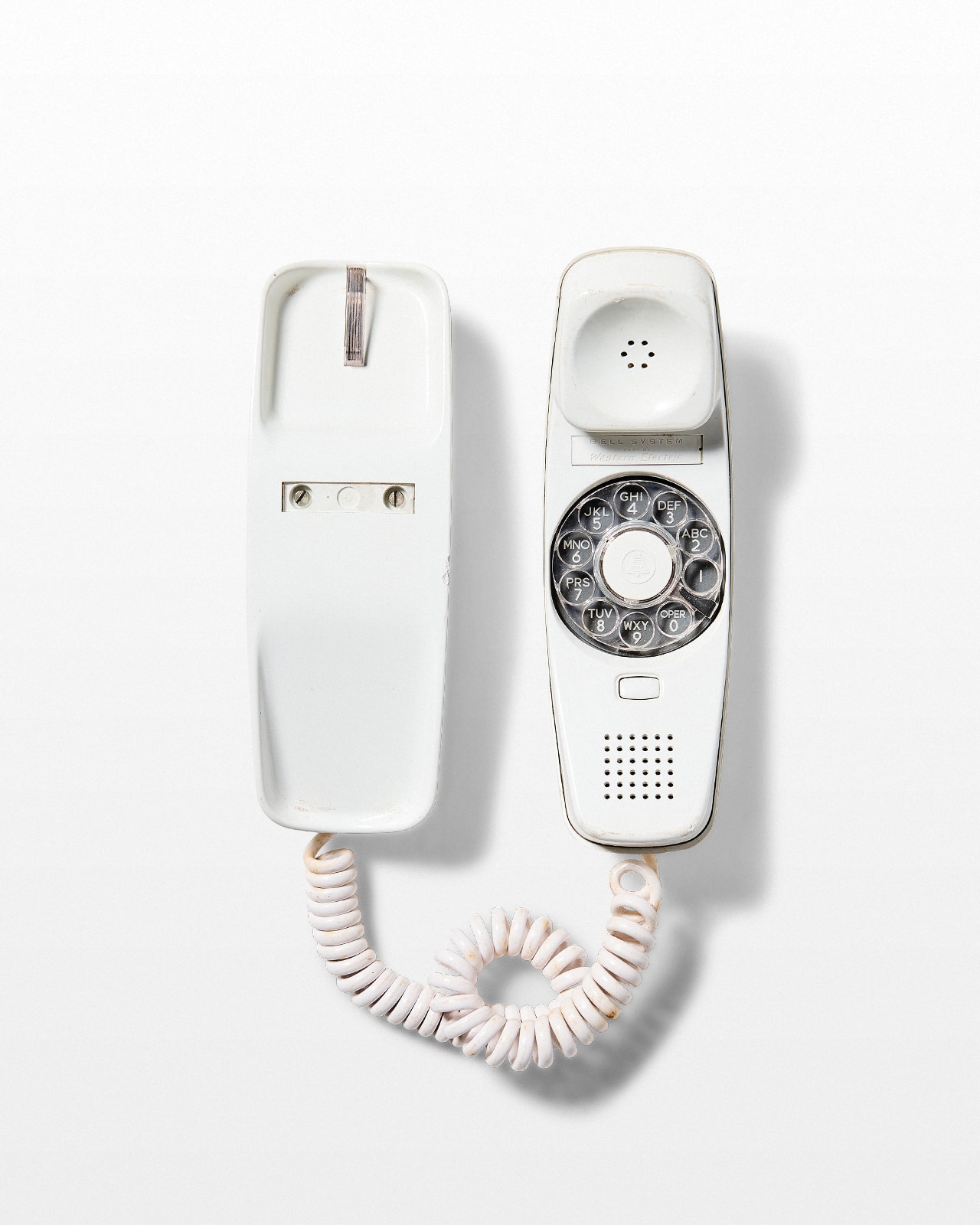 TE097 White Rotary Dial Phone Prop Rental - ACME Brooklyn