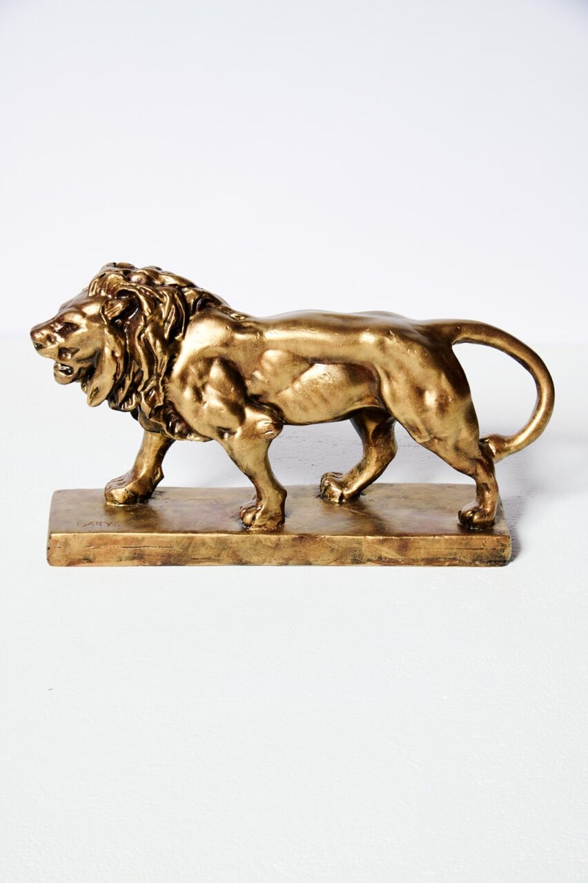 O King Of Grassland Animal Leão Estátua, Vintage Brass Figurines