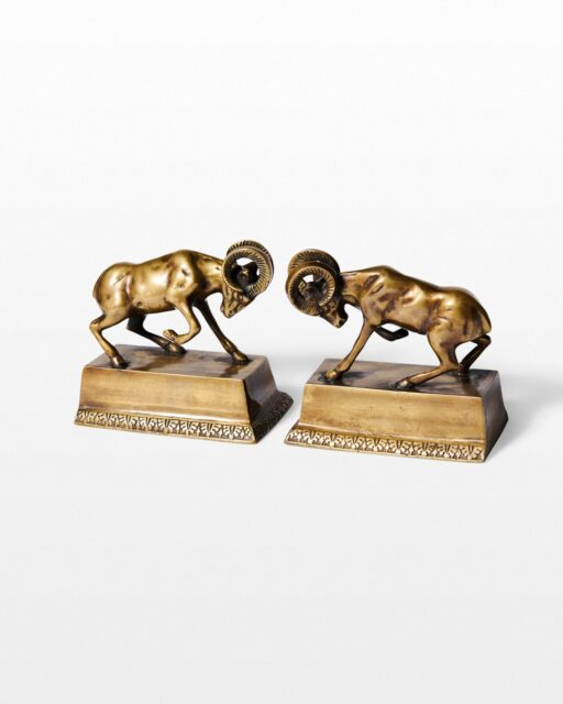 Front view of Ram Brass Bookend Object Pair