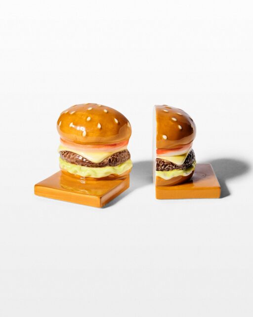 Front view of Cheeseburger Ceramic Bookend Object Pair