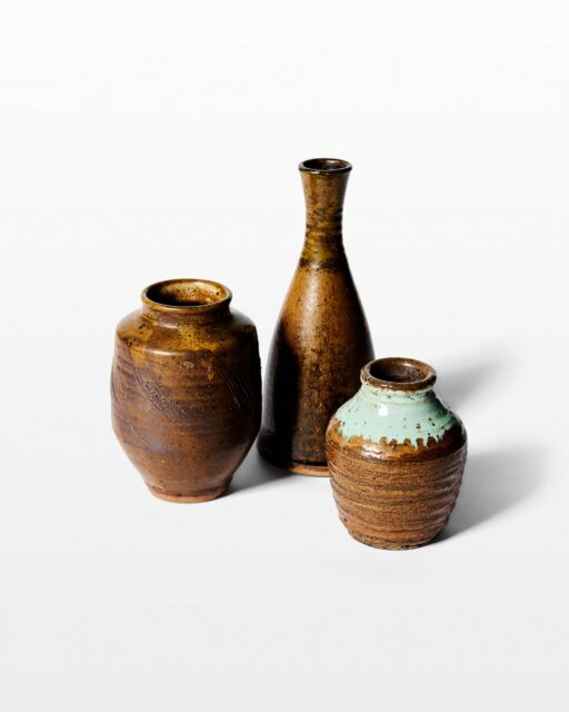 Front view of Bandolier Stoneware Vase Trio
