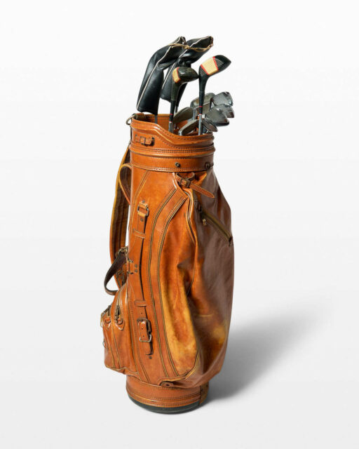 Front view of Patrik Leather Golf Bag and Clubs