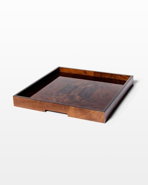 Front view of Currier Burl Wood Tray