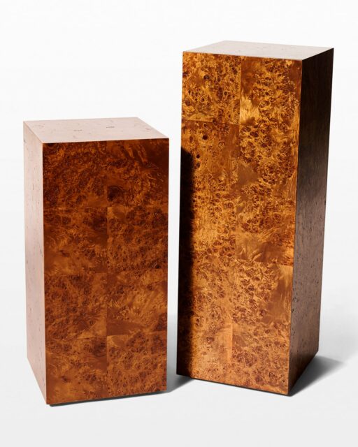 Front view of Map 34" and Graph 32" Burl Wood Pedestal Pair