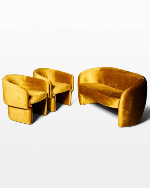 Front view of Fields Gold Velvet Loveseat and Armchair Set
