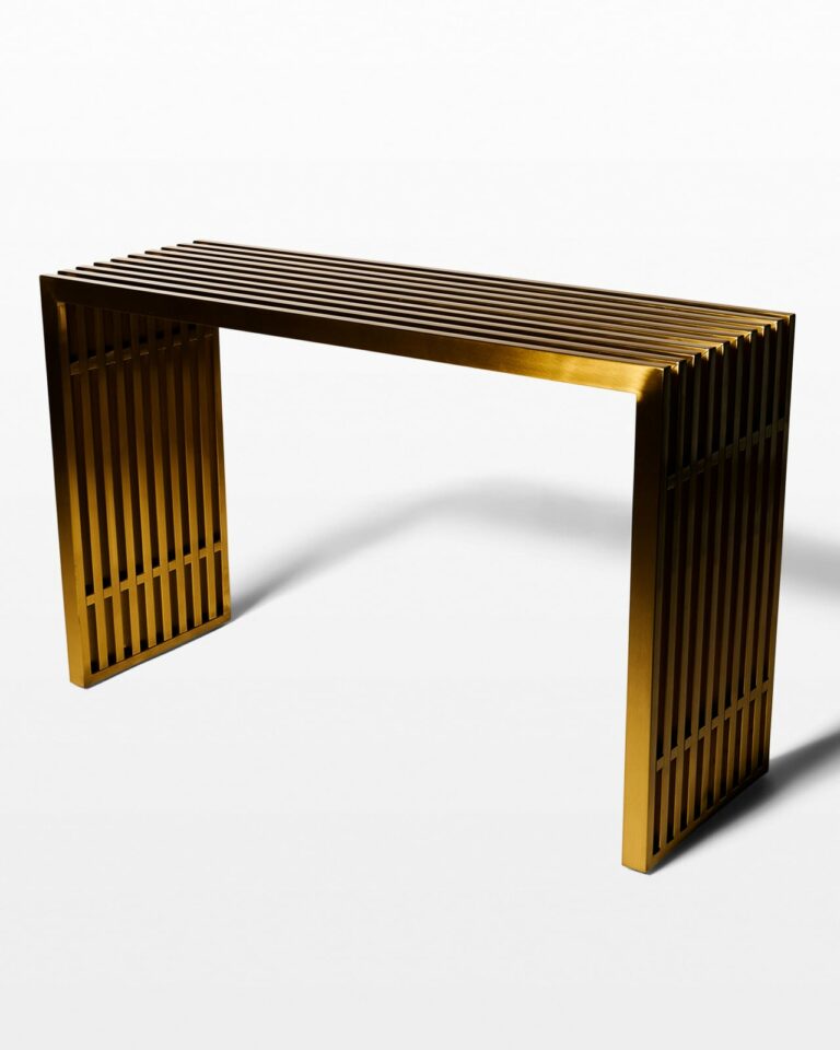 Front view of Brass Stripe Console Table