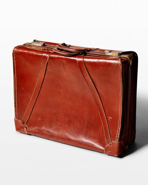 Front view of Vintage Brown Leather Suitcase