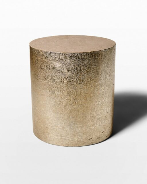 Front view of Gold Leather Embossed Cylindrical Side Table