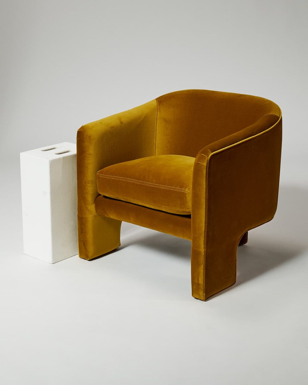 CH1023 Mitchell Yellow Velvet Tripod Chair Prop Rental - ACME Brooklyn