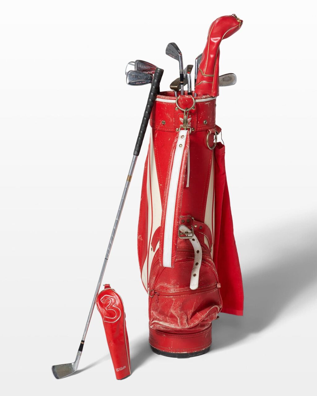 Vintage Golf Bags with Collection of Clubs