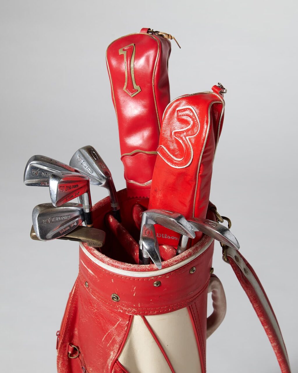 SP378 Harold Vintage Leather Golf Bag and Clubs Prop Rental - ACME Brooklyn